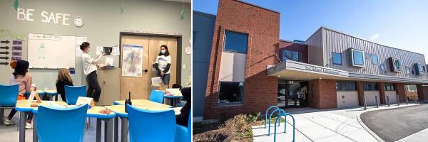 University of Vermont undergraduate interns Charlotte O'Brien and Molly Ryan teach in an after-school program at Sara Holbrook Community Center (photo from www.saraholbrookcc.org)  in Burlington, VT. Two undergraduate interns teach young students in classroom